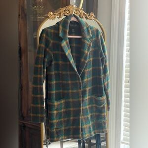 Rachel Zoe Hunter Green and Brown Plaid Wool-Blend Blazer Jacket Coat